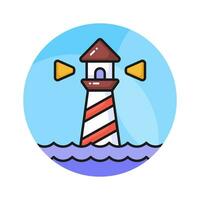 un torre conteniendo un Faro ligero a advertir o guía buques a mar, bien diseñado icono de faro vector