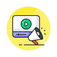 Megaphone with video player denoting trendy icon of video marketing vector