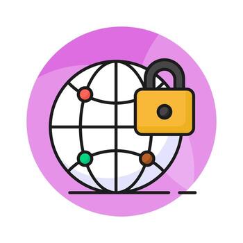 padlock with network globe denoting vector of global network security