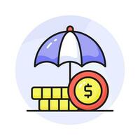 Dollar coins under umbrella, a concept of financial insurance icon in modern style vector