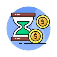 Dollars with hourglass showing concept vector of time is money, premium icon