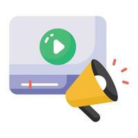 Megaphone with video player denoting trendy icon of video marketing vector