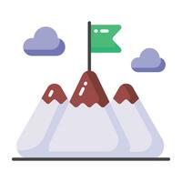 Flag on top of mountain, concept icon of mission in trendy style vector