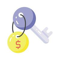 Dollar coin with key, trendy vector of business key, financial key icon design