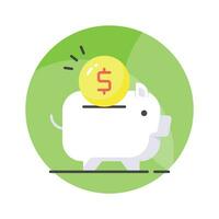 Piggy bank with dollar coin, trendy flat vector design of money savings