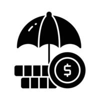 Dollar coins under umbrella, a concept of financial insurance icon in modern style vector