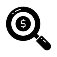 Magnifying glass with dollar, search for financial resources, business search, financial search vector design