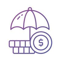 Dollar coins under umbrella, a concept of financial insurance icon in modern style vector
