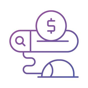 pagar por hacer clic, ratón con buscar remo y dólar, ppc o costo por hacer clic vector