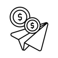 Paper plane with dollar coins, concept of money transfer, transactions, payments, online banking, vector illustration