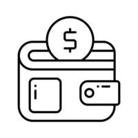 plano vector de efectivo billetera, icono de billetera teniendo moneda en editable estilo