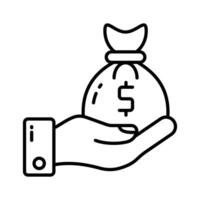 Hand holding money bag, savings icon in trendy style, premium vector design