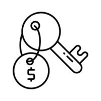 Dollar coin with key, trendy vector of business key, financial key icon design