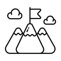 bandera en parte superior de montaña, concepto icono de misión en de moda estilo vector