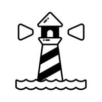 A tower containing a beacon light to warn or guide ships at sea, well designed icon of lighthouse vector