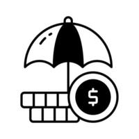 Dollar coins under umbrella, a concept of financial insurance icon in modern style vector