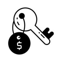 Dollar coin with key, trendy vector of business key, financial key icon design