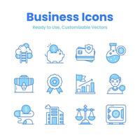 Get your hands on this beautifully designed business icons set in trendy style, ready to use vectors