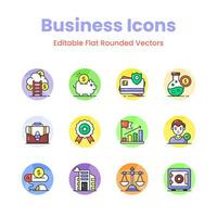 Get your hands on this beautifully designed business icons set in trendy style, ready to use vectors