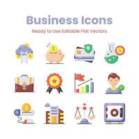 Get your hands on this beautifully designed business icons set in trendy style, ready to use vectors