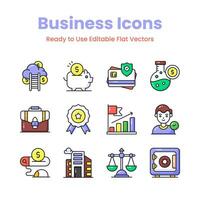 Get your hands on this beautifully designed business icons set in trendy style, ready to use vectors