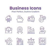 Get your hands on this beautifully designed business icons set in trendy style, ready to use vectors