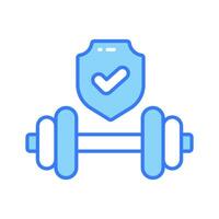 Dumbbell with safety shield denoting concept icon of health insurance, healthcare protection, fitness vector