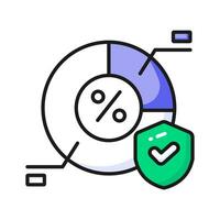 Pie chart with protection shield showing concept vector of secure data analysis