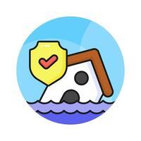 House building floating on water, denoting concept icon of natural disaster, vector of flood