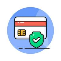 Atm card with safety shield, secure payment concept icon, credit card security vector