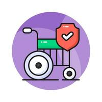 Wheelchair with safety shield, concept icon of disability insurance, disablement benefit vector