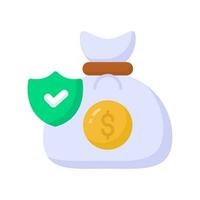 dinero bolso con la seguridad proteger, un concepto de financiero seguro icono en moderno estilo vector