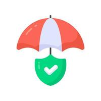 Safety Shield under Umbrella, vector of insurance, safety icon