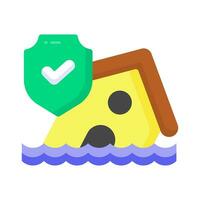 House building floating on water, denoting concept icon of natural disaster, vector of flood