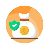 dinero bolso con la seguridad proteger, un concepto de financiero seguro icono en moderno estilo vector