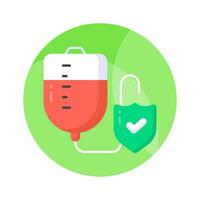 Blood bag with protection shield showing concept icon of blood bag protection vector