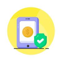 Dollar inside mobile with security shield denoting secure payment concept vector