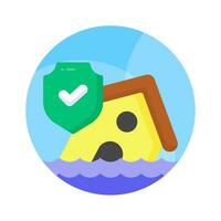 House building floating on water, denoting concept icon of natural disaster, vector of flood