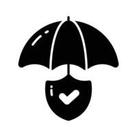 Safety Shield under Umbrella, vector of insurance, safety icon