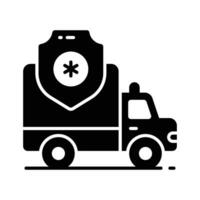 Medical ambulance, emergency vehicle with medical shield showing concept icon of medical insurance vector