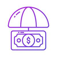 Dollar under umbrella, a concept of financial insurance icon in modern style vector