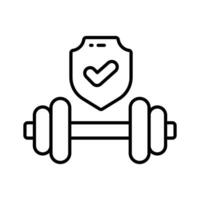 Dumbbell with safety shield denoting concept icon of health insurance, healthcare protection, fitness vector