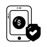 Dollar inside mobile with security shield denoting secure payment concept vector