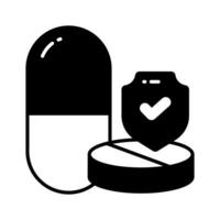 Protection shield with medicine pills showing concept icon of medicine protection, drugs safety vector