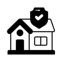 Home with protection shield and check mark, home insurance vector design, property protection concept