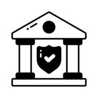 Protection shield with bank building, financial insurance, bank security, secure banking icon design vector