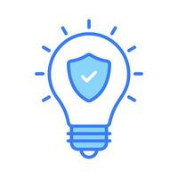 Safety shield with tick mark inside light bulb, concept of idea protection icon vector