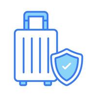 Security shield on attache case denoting vector of luggage security, luggage insurance icon