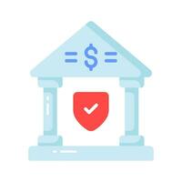 Protection shield with bank building, financial insurance, bank security, secure banking icon design vector