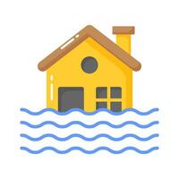 House building floating on water, denoting concept icon of natural disaster, vector of flood